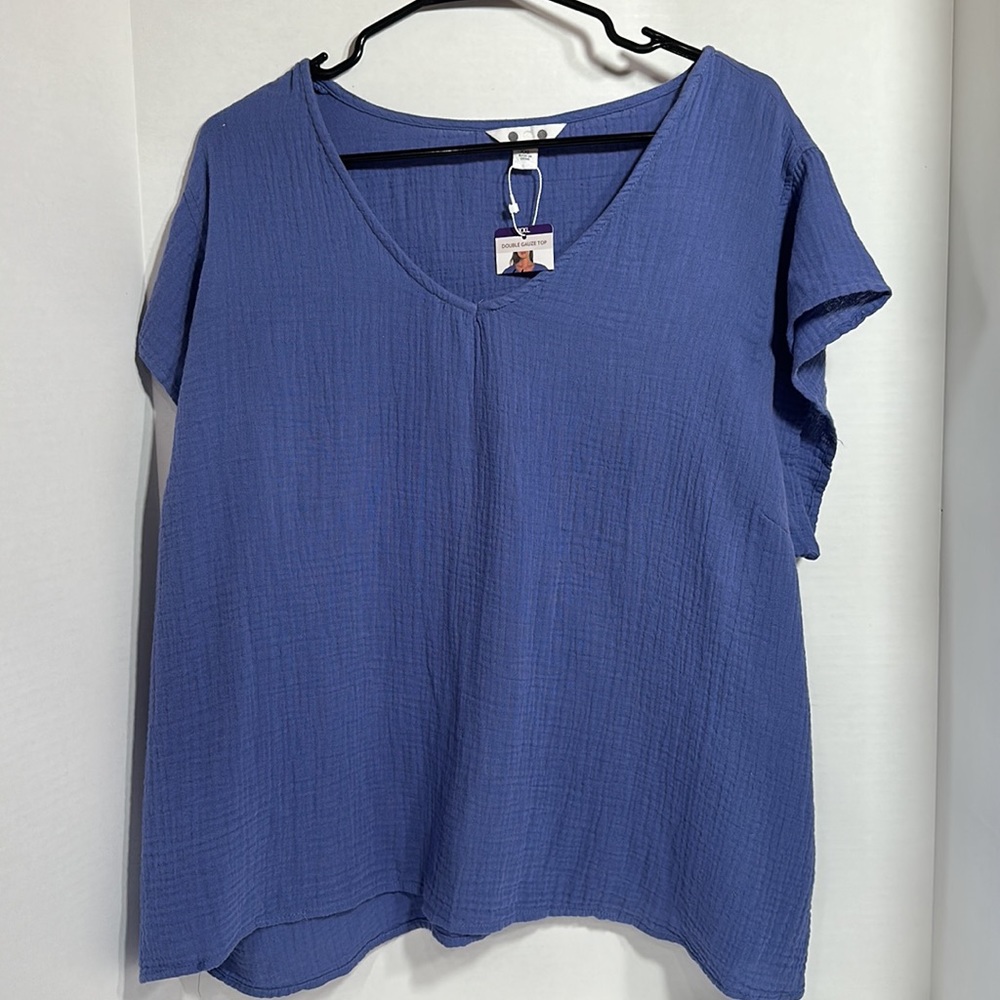 Three dots double gauze top blue size XXL lightweight spring summer boxy